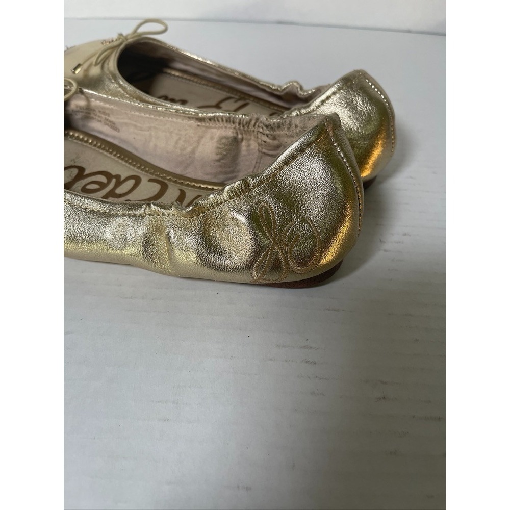 EUC Metallic Gold Leather Sam Edelman Jessica Mini Ballet Shoes Girls Size 4 - Picture 6 of 8